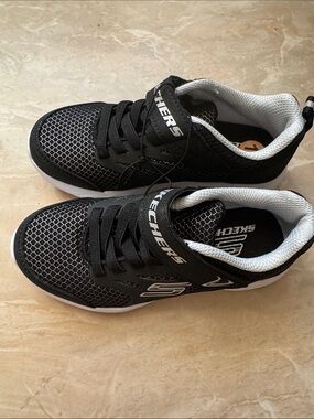 Skechers Kids Black and White Mesh Velcro Sneakers Size 12